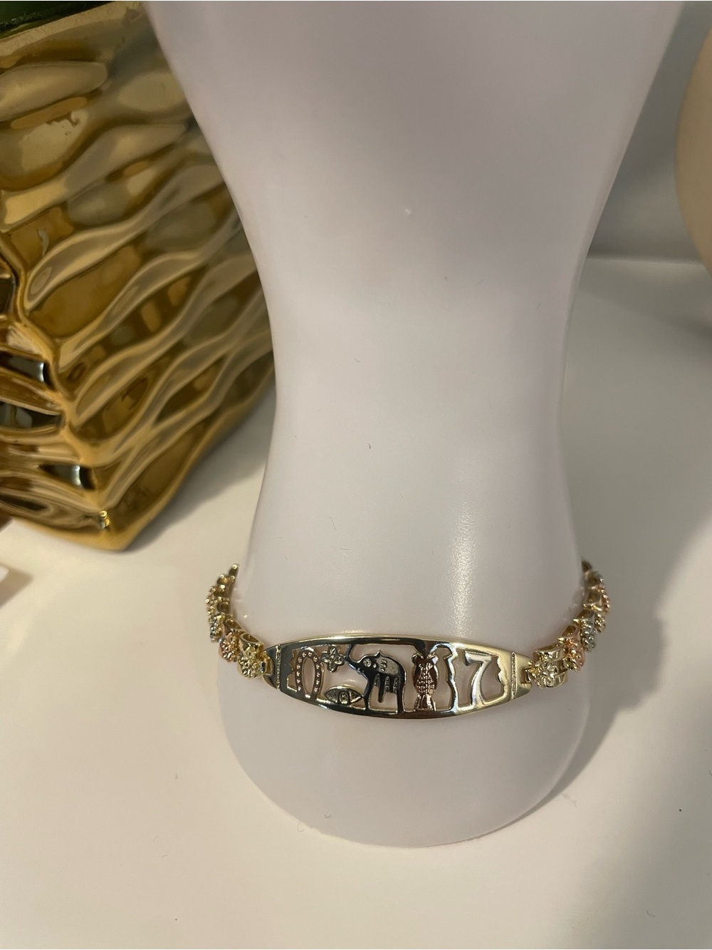 Gold-Tone Animal Motif ID Plate Bracelet